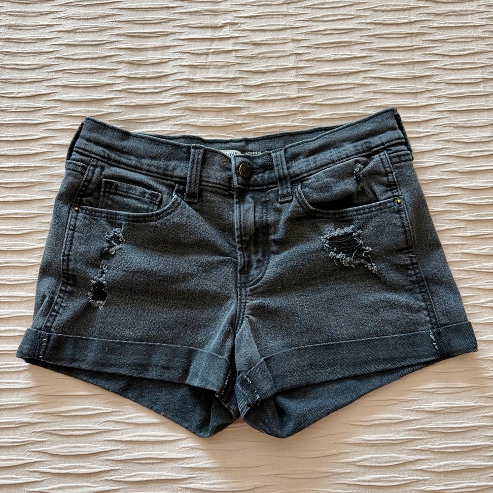 Old Navy Boyfriend Black Distressed Jean Shorts Size 0